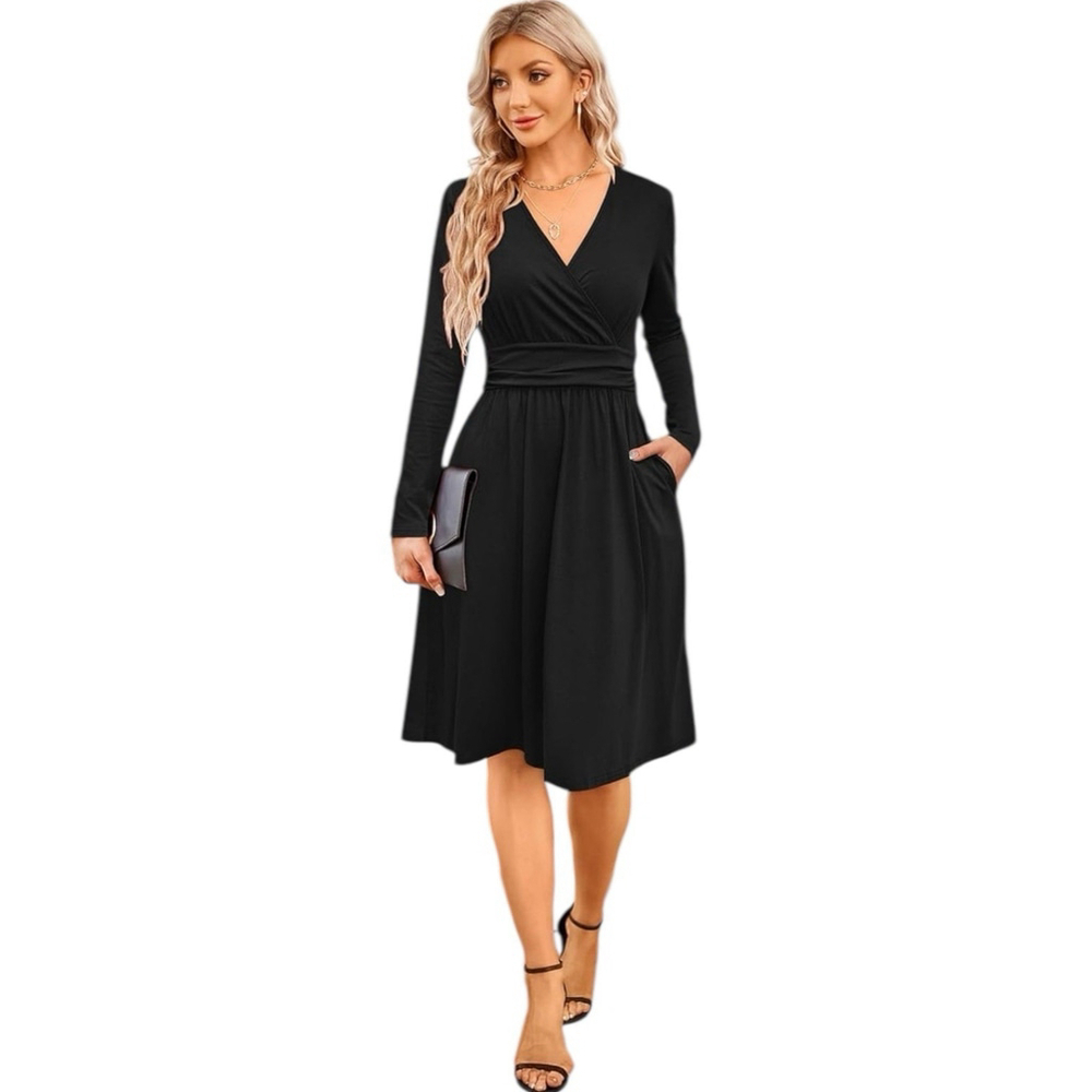 OUGES Size Medium Faux Wrap Dress Midi Long Sleev… - image 4